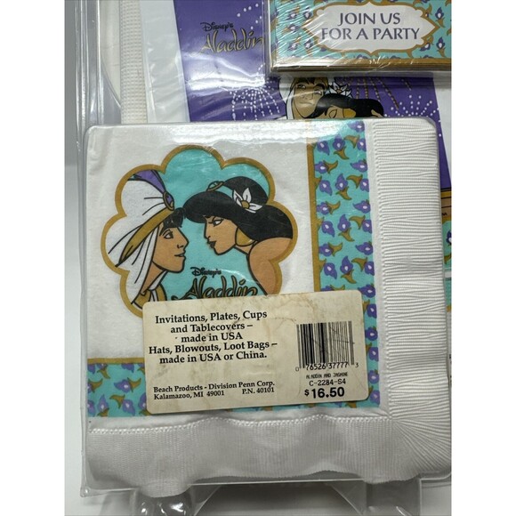 Vintage Party Pac 65 pieces Disney's Aladdin Birthday Set for 8 Invitations Hats - Picture 7 of 9
